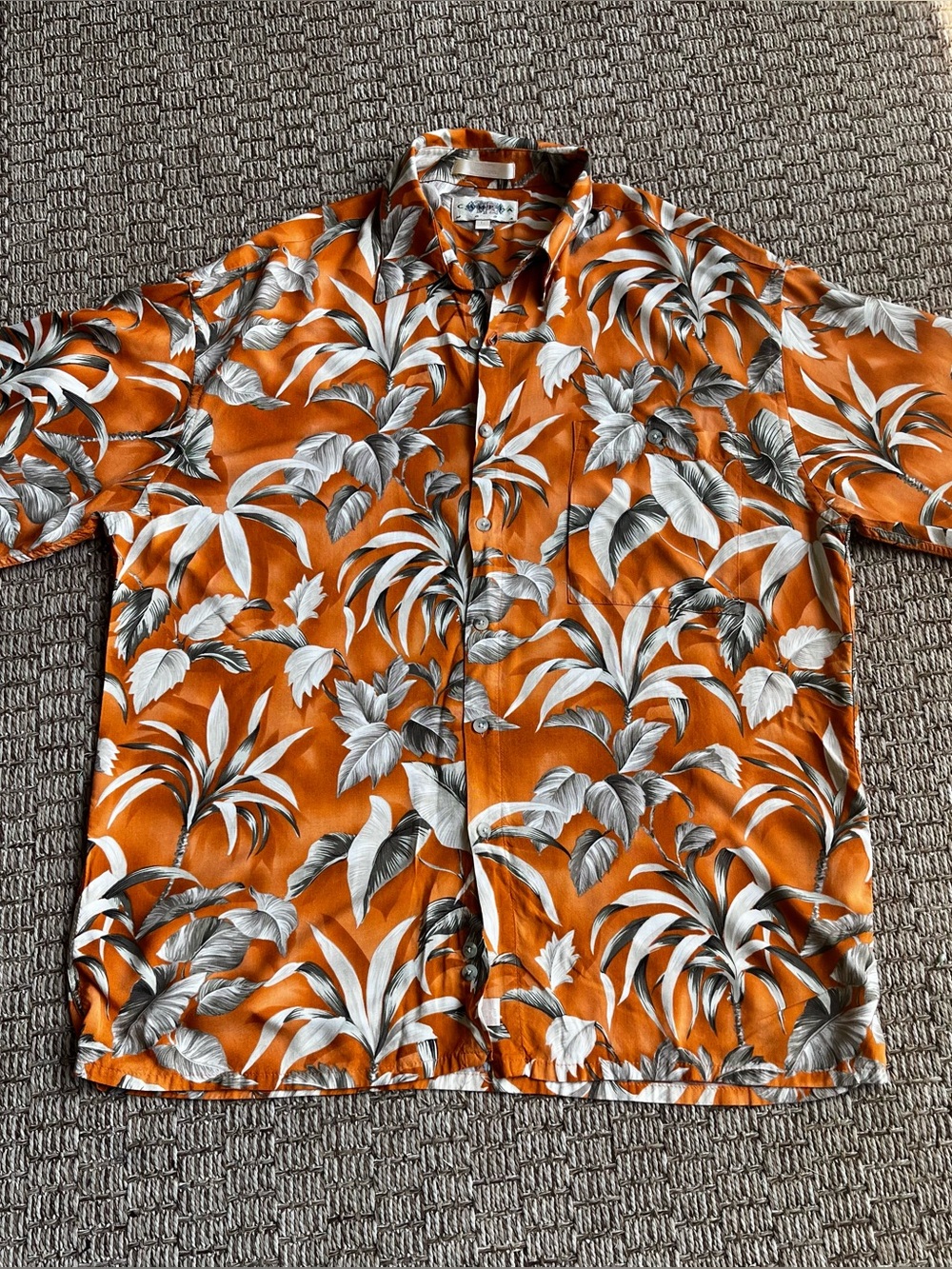 Vintage Campia Moda Hawaiian Style Vibrant Orange Floral Men's Shirt